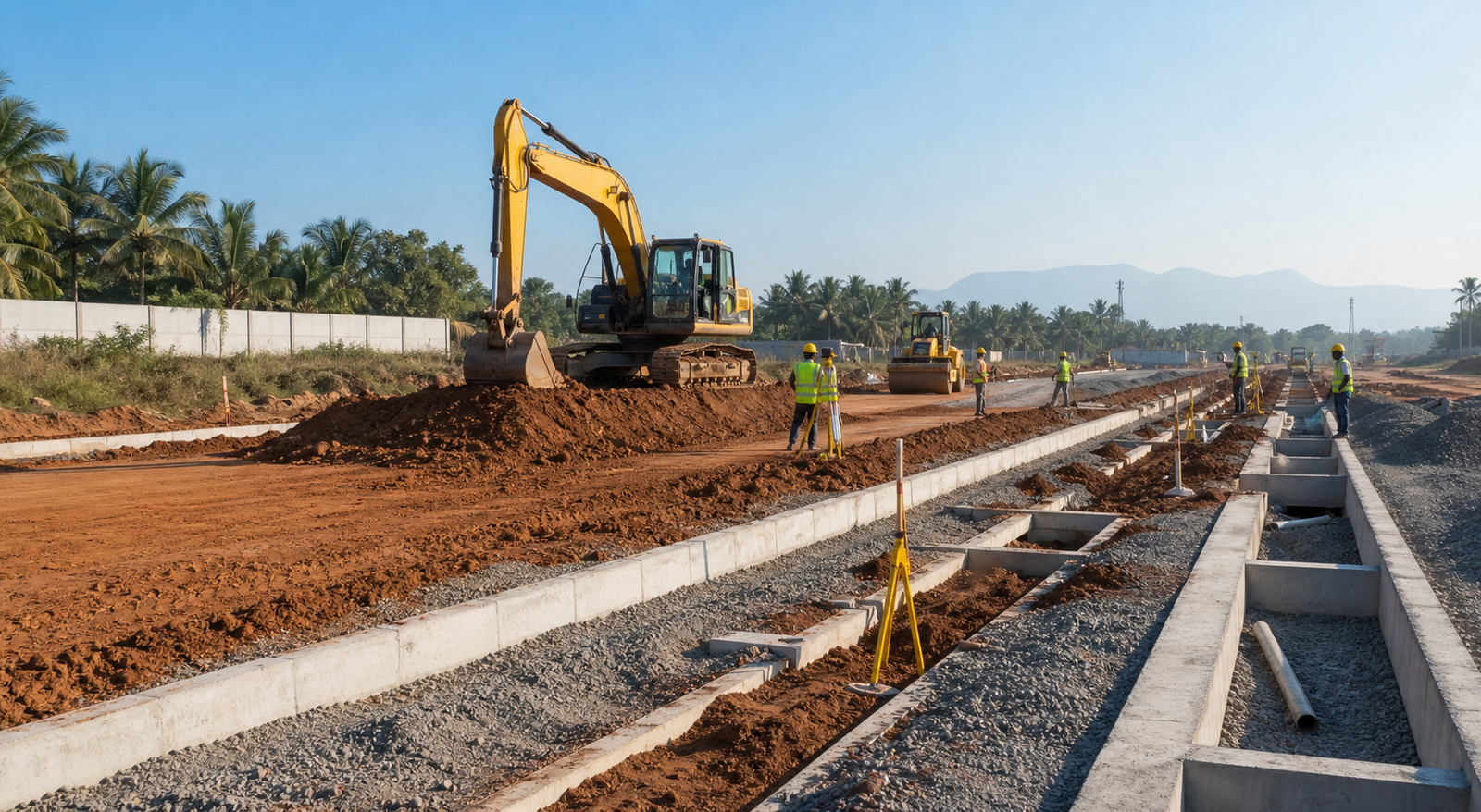 Infrastructure development site with machinery